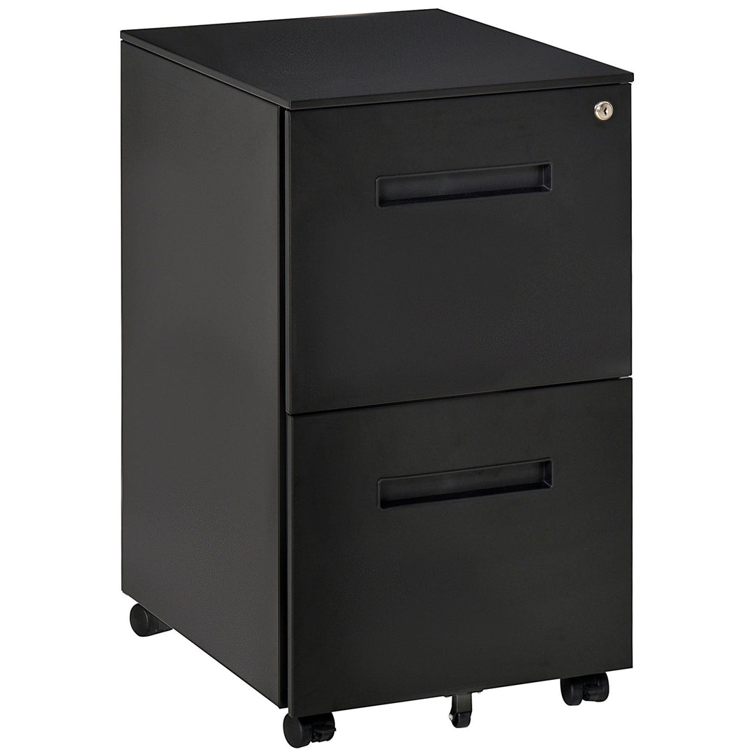 MCL Metal Mobile File Cabinet with Wheels, Lockable 2 Drawer Filing Cabinet for A4, Legal, Letter, Compact Under Desk Storage Unit with Pre-Assembled Body for Home Office, 39 x 48 x 67cm