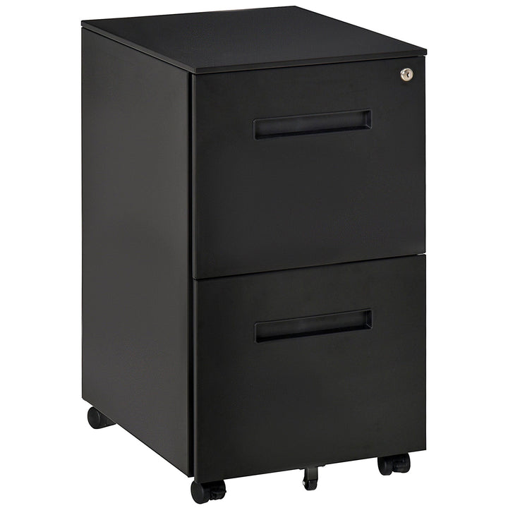 MCL Metal Mobile File Cabinet with Wheels, Lockable 2 Drawer Filing Cabinet for A4, Legal, Letter, Compact Under Desk Storage Unit with Pre-Assembled Body for Home Office, 39 x 48 x 67cm