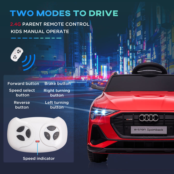 MCL Audi E-tron Licensed 12V Kids Electric Ride on, Electric Car for Kids, with Parental Remote, Music Lights MP3, Suspension Wheels, for 3-5 Years, Red