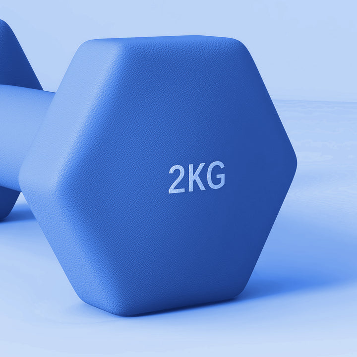 2 x 2kg Hexagonal Dumbbells Weights Set with Non-Slip Grip for Home Gym Workout, Blue