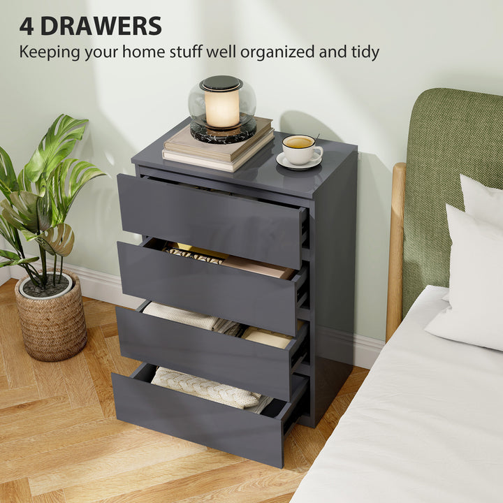 High Gloss Chest of Drawers, 4-Drawer Storage Cabinets, Modern Dresser