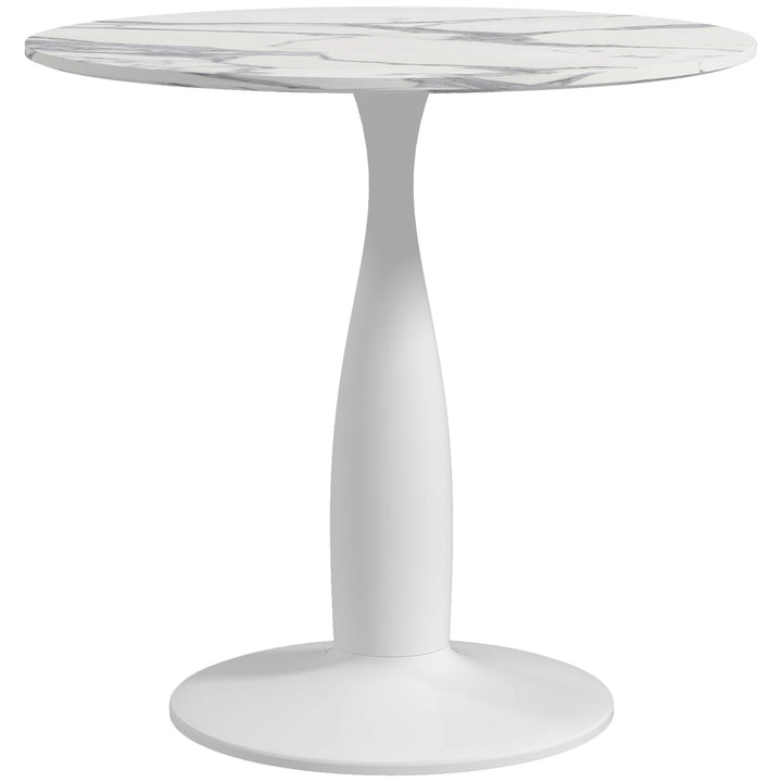 HOMCOM Small Round Dining Table, with Steel Base, Non-slip Foot Pad, Compact Size for Kitchen, Dining Room, White and Grey | Aosom UK