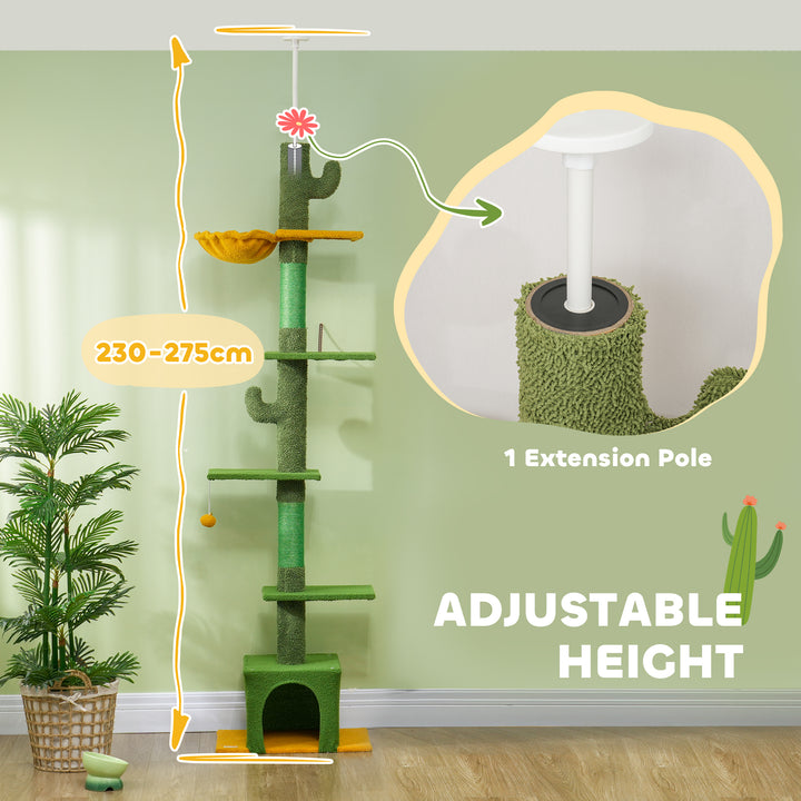 230-275cm Floor-to-Ceiling Adjustable Cat Tree with Scratching Posts, Hammock