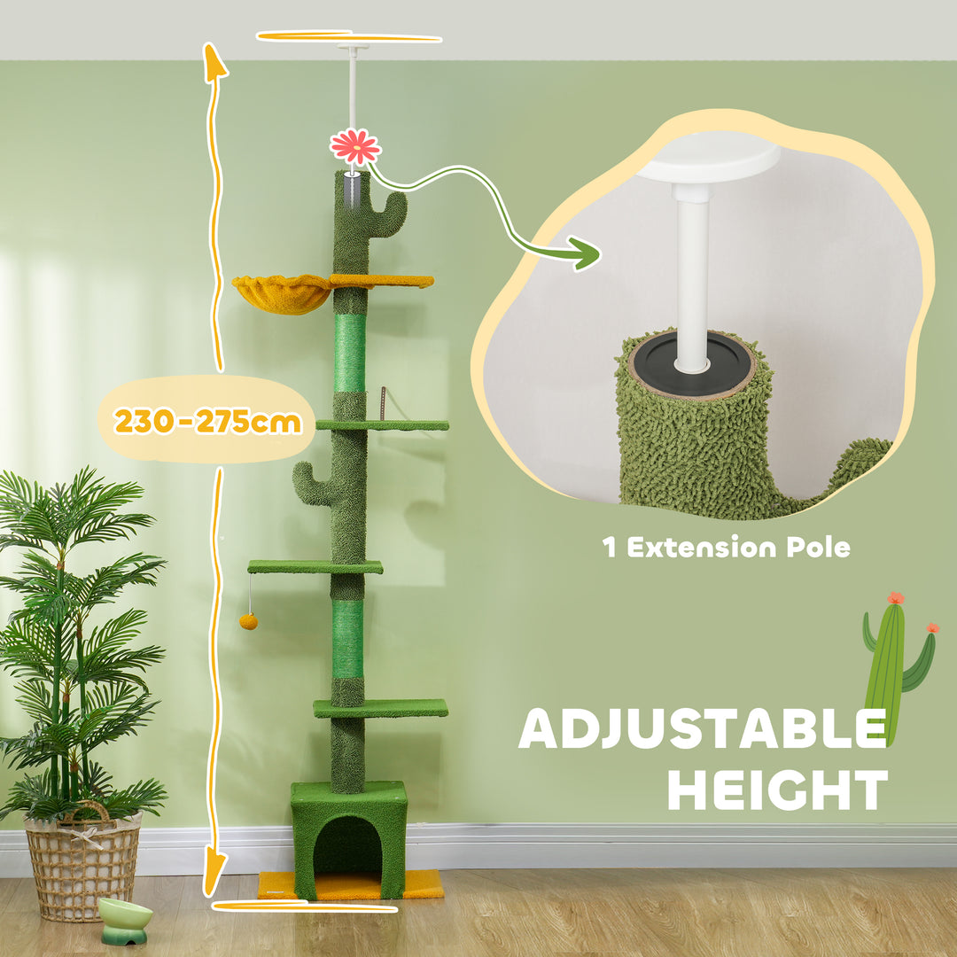 230-275cm Floor-to-Ceiling Adjustable Cat Tree with Scratching Posts, Hammock