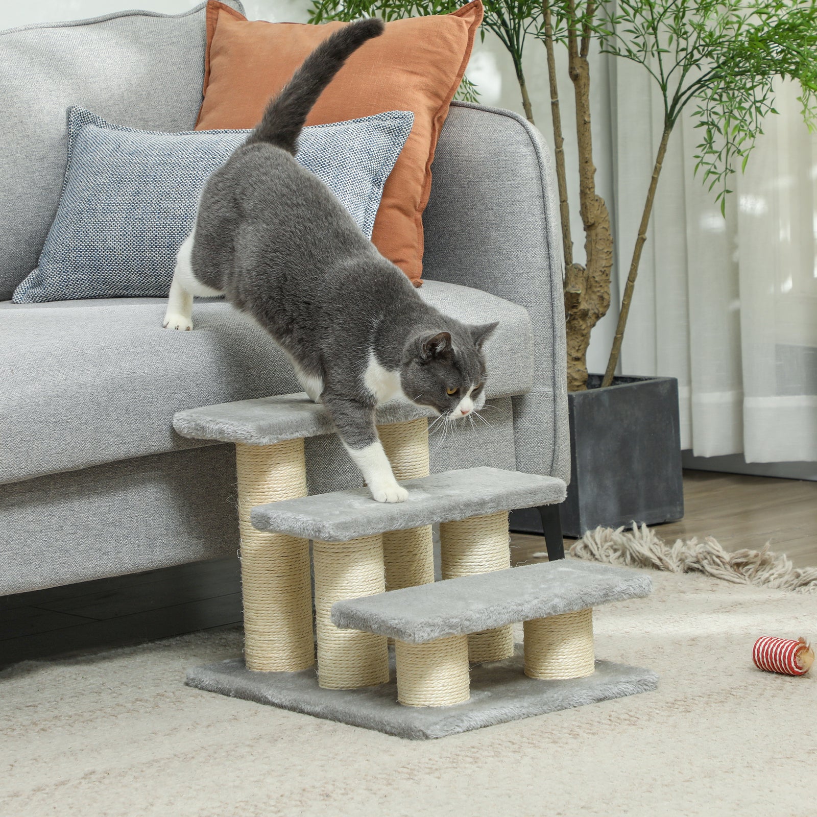 Pet Stairs 3-step Pet Ladder Cat dog Stairs Climb Ladder Cat Tree, Grey