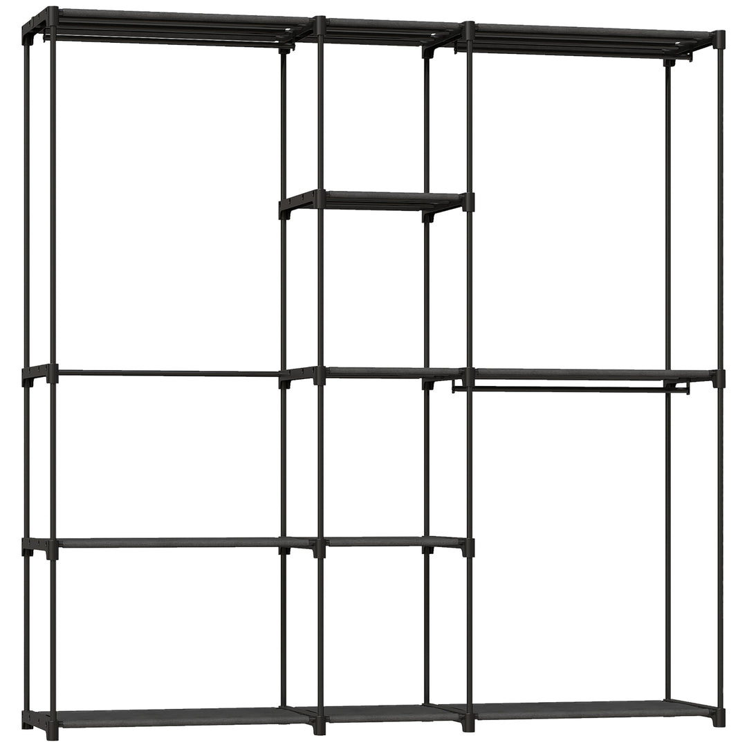 Portable Wardrobe, Open Clothes Wardrobe with 8 Shelves, 3 Hanging Rai