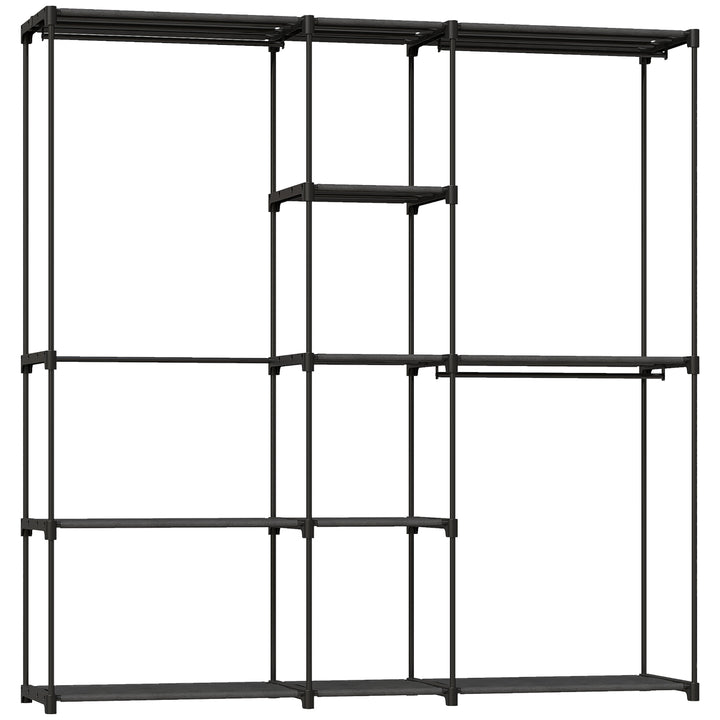 Portable Wardrobe, Open Clothes Wardrobe with 8 Shelves, 3 Hanging Rai