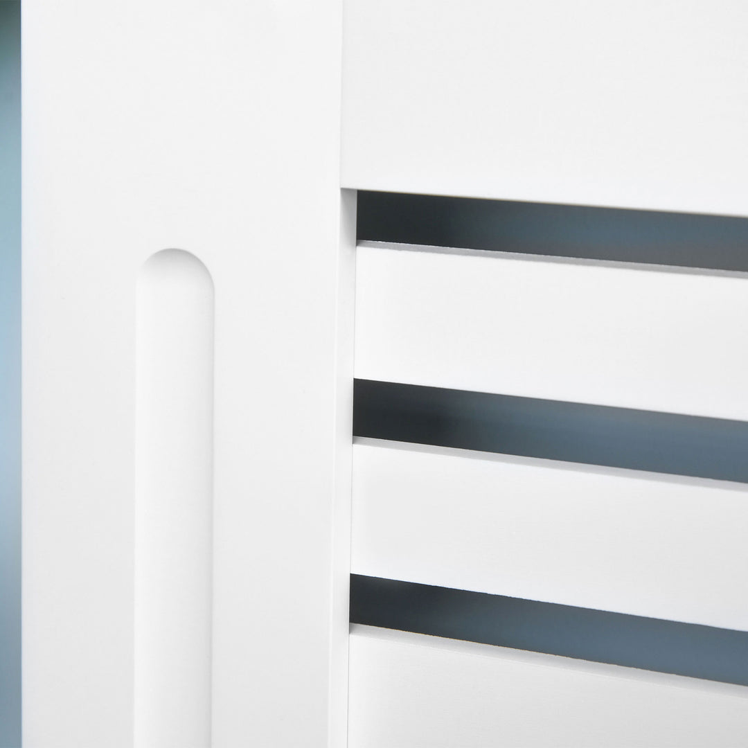 Radiator Cover, Modern MDF White Painted Cabinet with Horizontal Slats for Living Room, Bedroom, 172L x 19W x 81H cm