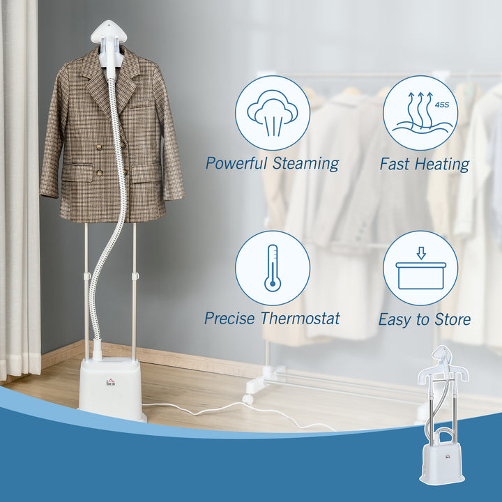 Upright Garment Clothes Steamer with 6 Steam Setting, 45s Fast Heat-up, 1.7L Water Tank and 35g/min steam flow, Wrinkle and Odour Remover Suitable for all Fabrics, 1960W, White