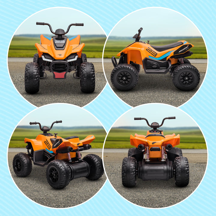 HOMCOM Mclaren Licensed 12V Quad Bike with Slow Start, Music, Headlights, MP3 Slot, Suspension Wheels, for 3-8 Years - Orange | Aosom UK