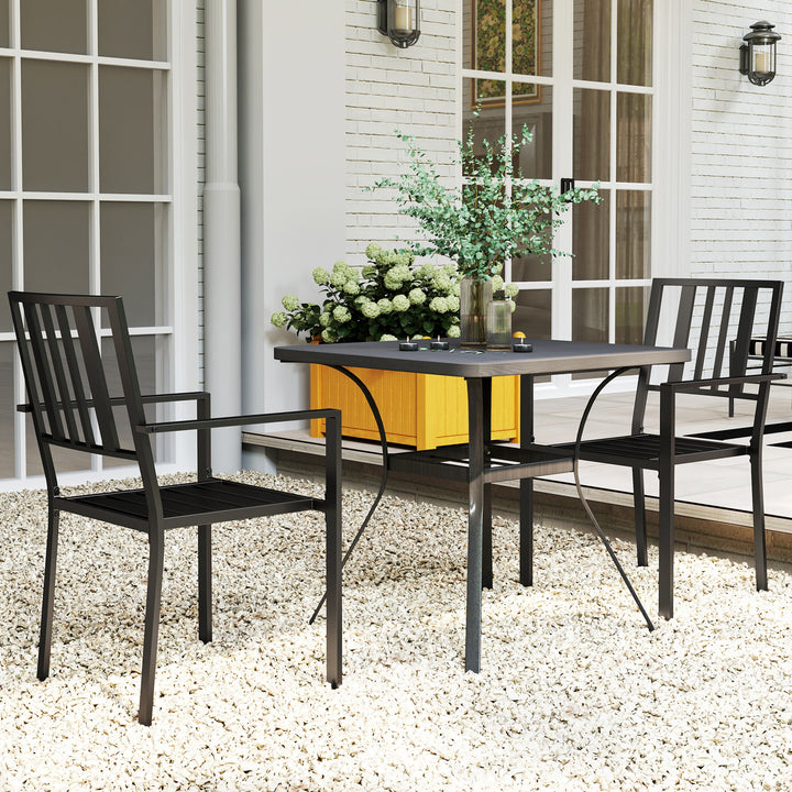 Set of Two Minimal Metal Garden Chairs - Black