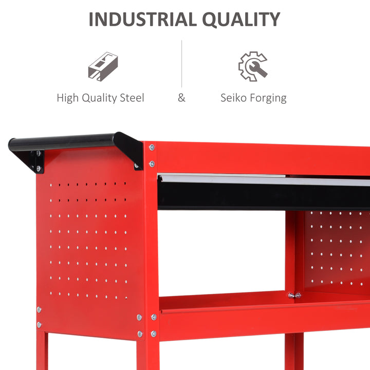 DURHAND 3-Tier Tool Trolley Cart Storage Shelf Roller Cabinet DIY Box Garage Workshop with Drawer Red | Aosom UK