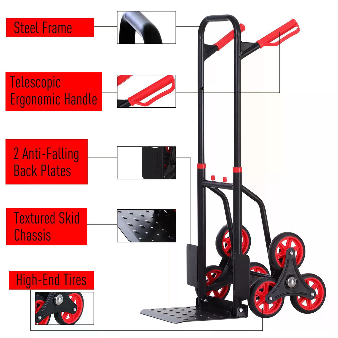 DURHAND Steel Climbing Handling Trolley w/Hand Trucks 6-Wheels Load Cart 150kg | Aosom UK