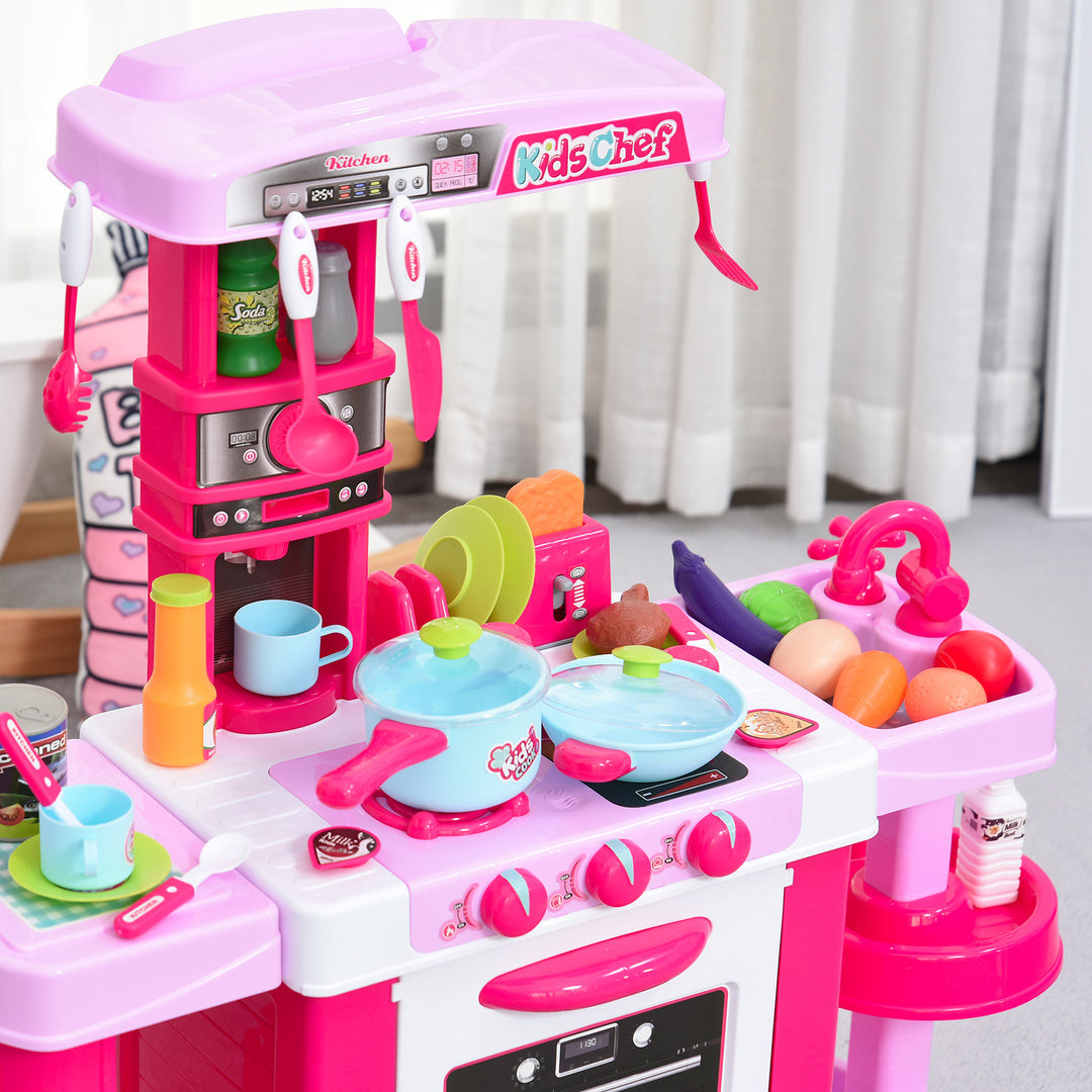 MCL 38 Pcs Kids Children Kitchen Play Set w/ Realistic Sounds Lights Food Utensils Pots Pans Appliances Toy Game Pink