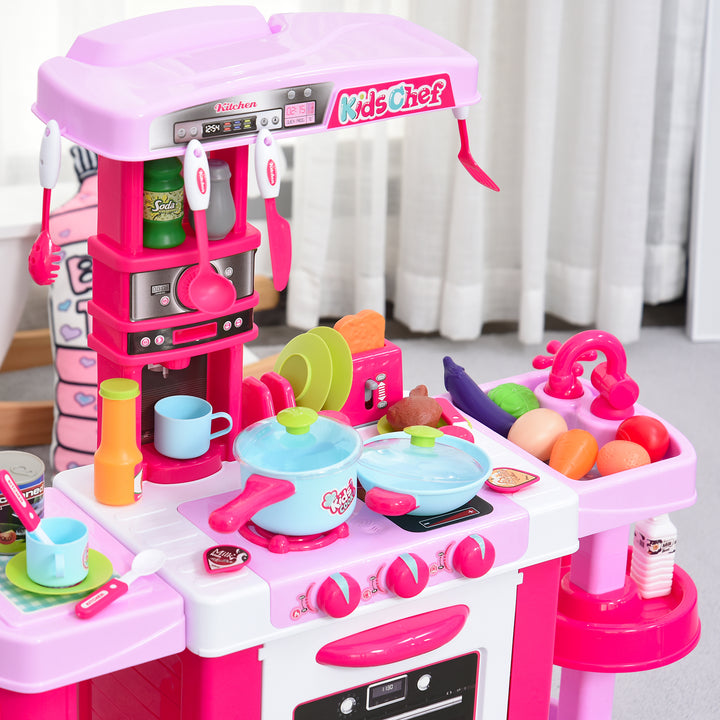 MCL 38 Pcs Kids Children Kitchen Play Set w/ Realistic Sounds Lights Food Utensils Pots Pans Appliances Toy Game Pink