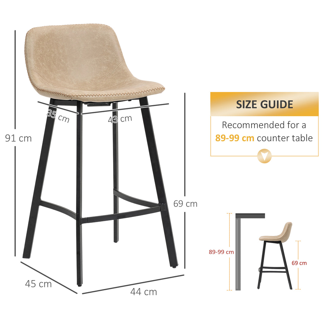 MCL Bar Stools Set of 2, PU Leather Dining Stools with Backrest, Footrest, for Kitchen, Counter, Breakfast Bar, Light Brown