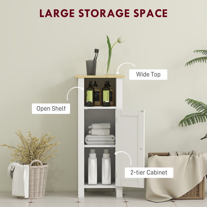 Slim Bathroom Storage Unit with Open Shelf, Bathroom Storage Cabinet with Adjustable Shelf, 32 x 30 x 80 cm, White