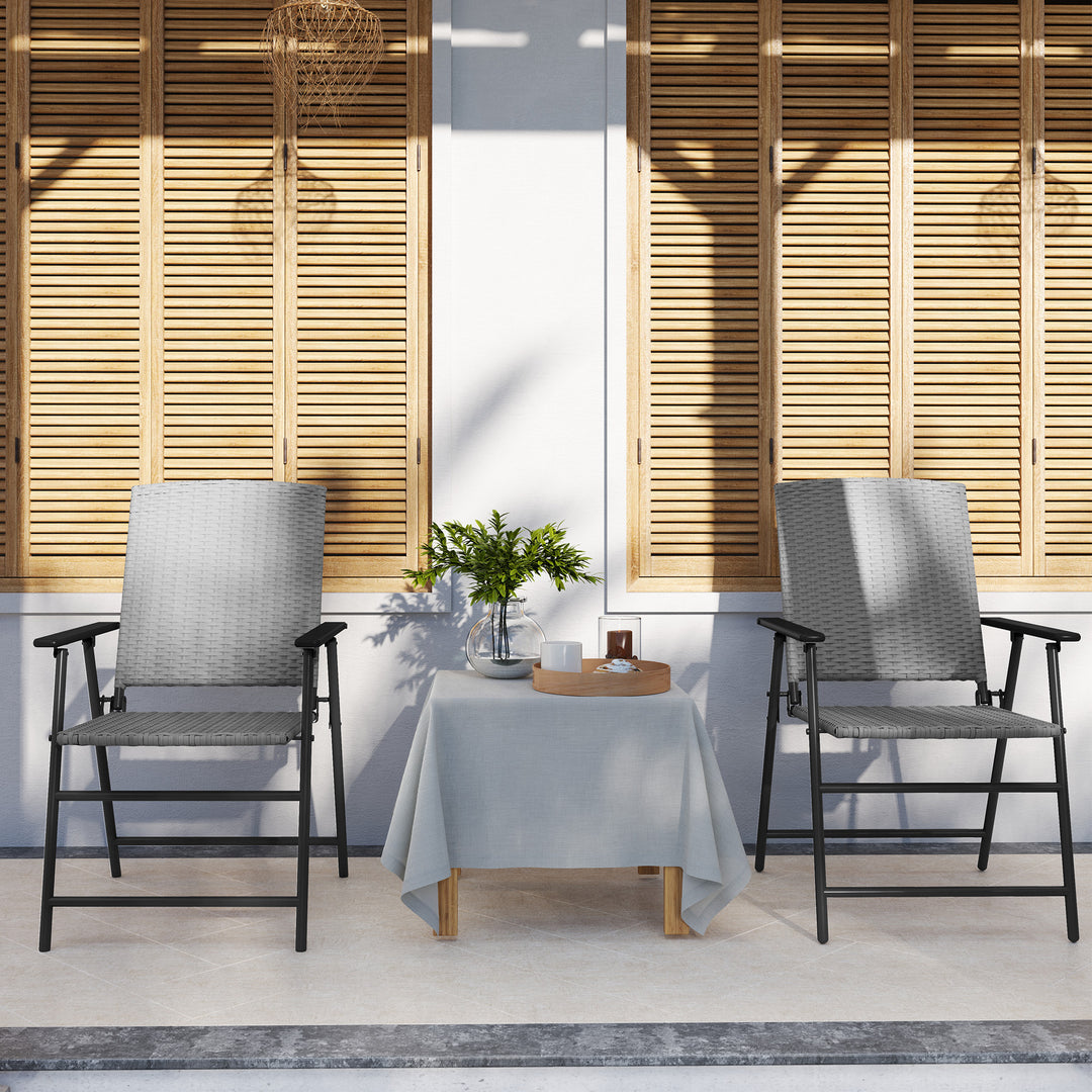 Set of Two Folding Rattan Seat Chairs - Grey
