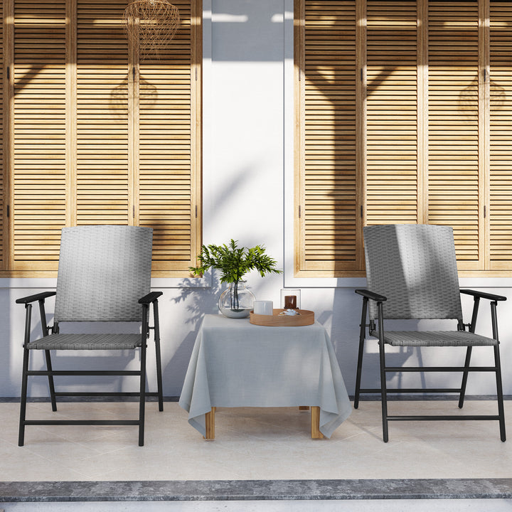 Set of Two Folding Rattan Seat Chairs - Grey