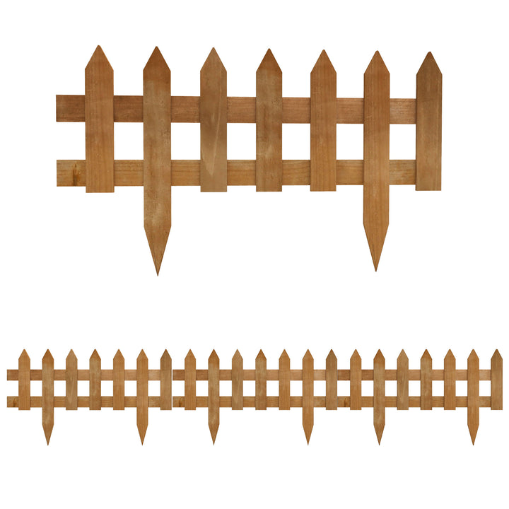 MCL Pack of 12 Wooden Border Fences, Garden Fixed Picket Fence for Lawn Edging, Flowerbed, 60L x 1D x 34H cm, Brown