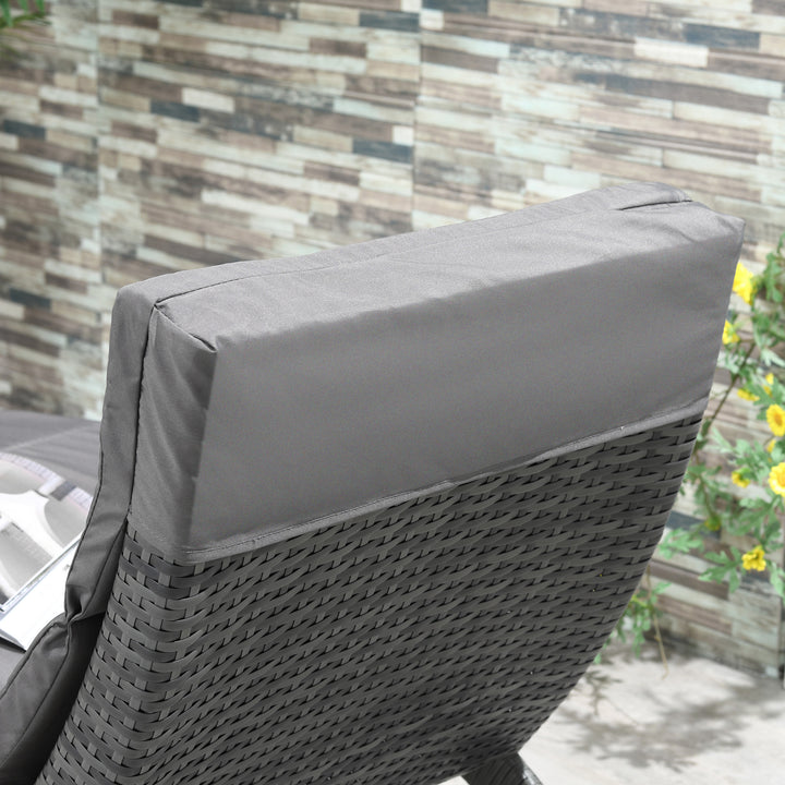 Outdoor Foldable PE Rattan Sun Lounger with Soft Padded Cushion, Ergonomic Curved Design Sun Bed for Balcony, Garden, Grey