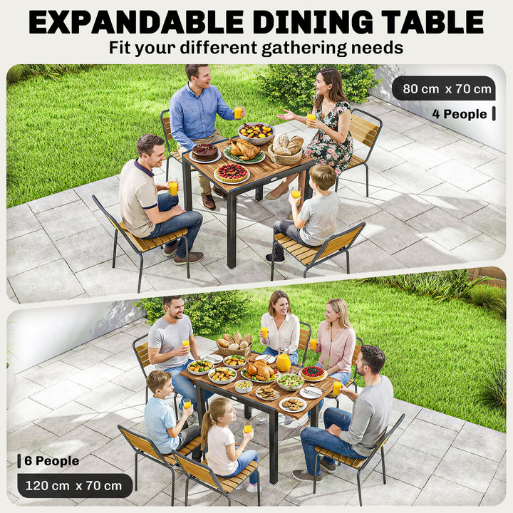 Patio Dining Table Expandable Outdoor Dining Table Acacia Wood Top 80-