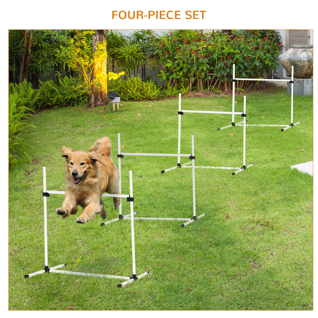 4 Pieces Dog Agility Training Equipment, Adjustable Height Jumps Hurdle with Carrying Bag for Outdoor, White