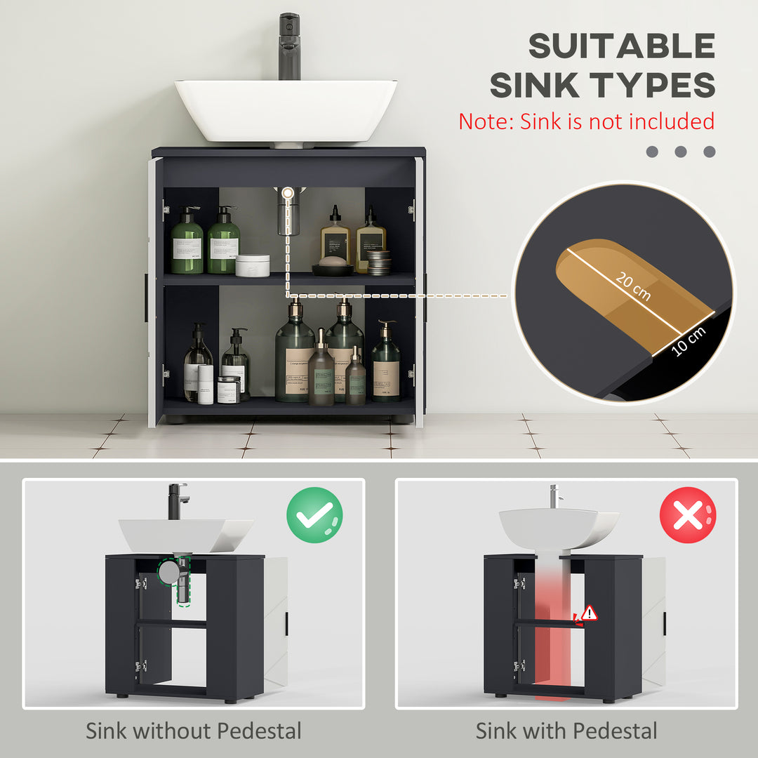 Under Sink Bathroom Cabinet, Bathroom Vanity Unit, Basin Storage Cupboard with Double Doors and Shelf, 10W x 20Dcm "U" Cut-Out, Light Grey