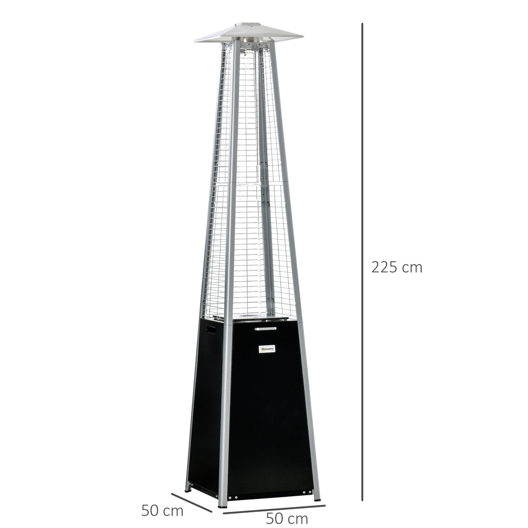 11.2KW Outdoor Patio Gas Heater Freestanding Pyramid Propane Heater Garden Tower Heater with Wheels, Dust Cover, Regulator and Hose, Black, 50 x 50 x 225cm