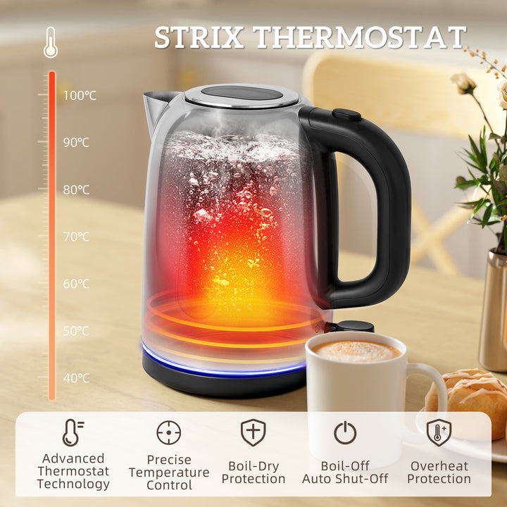 MCL Kettle and Toaster Set, 1.7L 3000W Rapid Boil Jug Kettle with Strix Thermostat, Limescale Filter, 4 Slice Toaster with 7 Browning Controls, Crumb Tray, Silver Tone