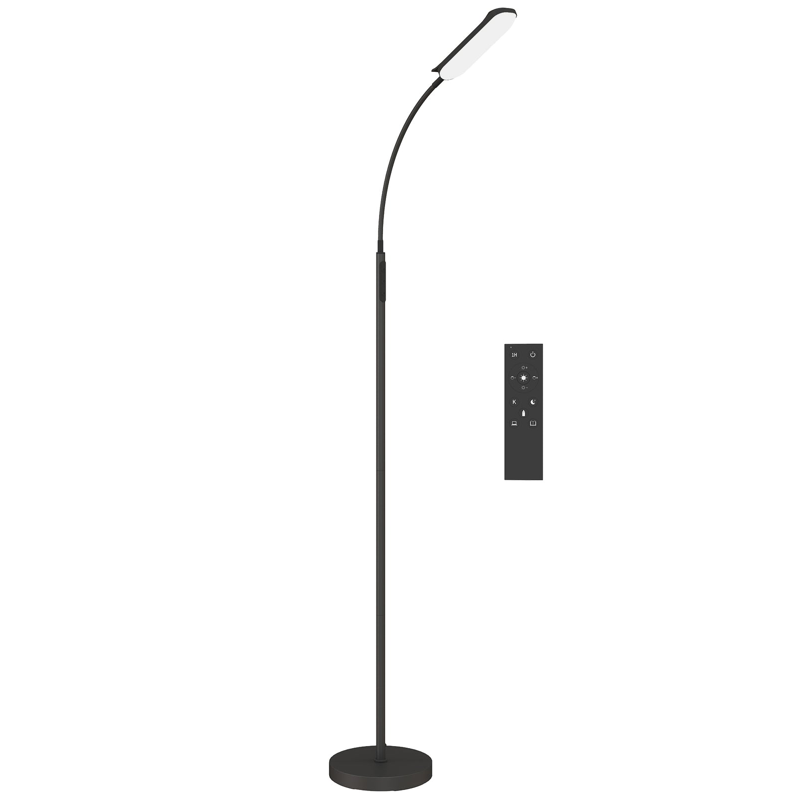 LED Floor Lamp, Standing Lamp with Remote & Touch Control, Stepless Dimmable Colours Temperature & Brightness, 360° Adjustable Gooseneck, 1 Hour Timer, Memory Function for Living Room, Black