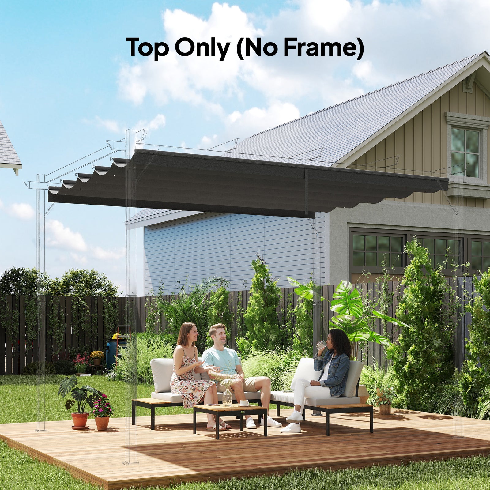 Retractable Pergola Cover, 3.5 x 2.6 m Replacement Canopy Fabric for 4