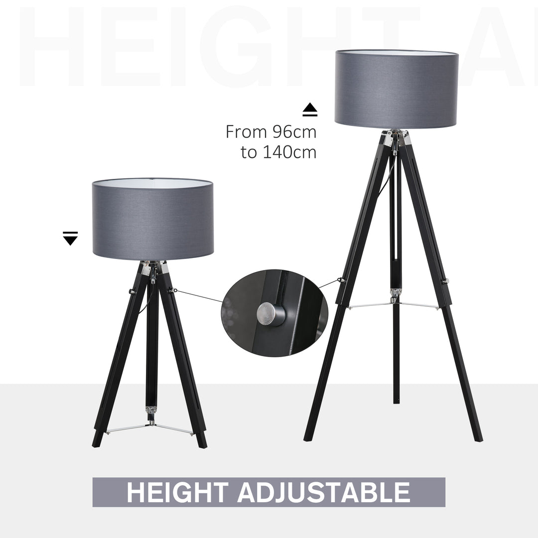 Modern Tripod Floor Lamps for Living Room with Fabric Lampshade, Standing Lamp for Bedroom Bulb not Included, Grey and Black