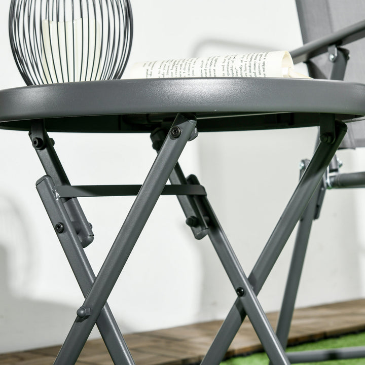 Φ45cm Garden Side Table, Outdoor Round Folding Patio Table with Imitation Marble Glass Top, Small Coffee Table, White
