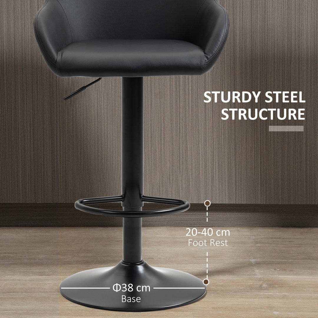 Bar Stools Set of 2, Height Adjustable Swivel Barstools, PU Leather Kitchen Stools with Backs, Armrests and Footrest for Home, Counter and Dining Room, Black