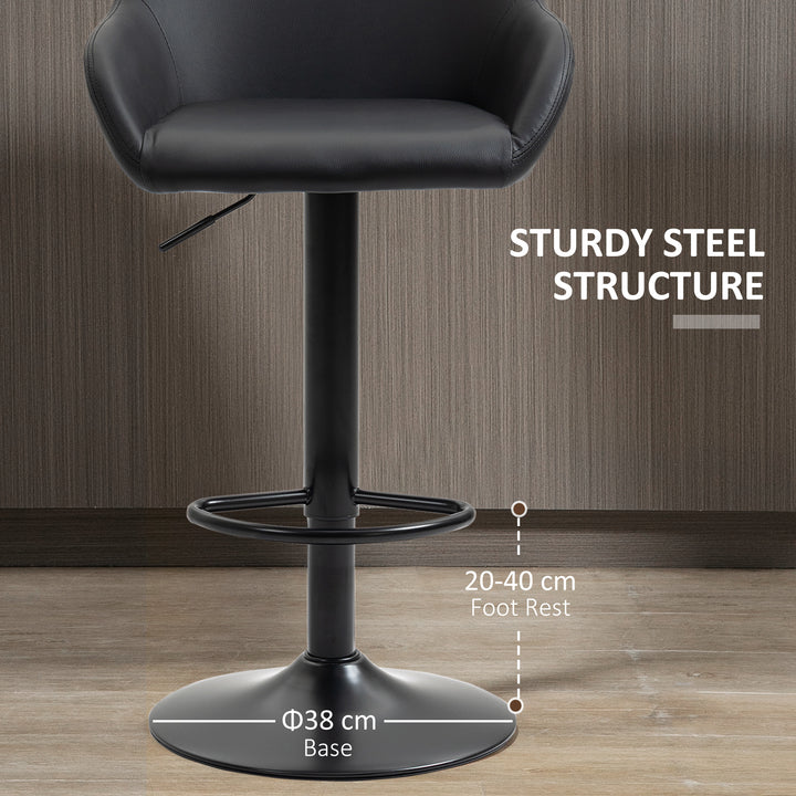 Bar Stools Set of 2, Height Adjustable Swivel Barstools, PU Leather Kitchen Stools with Backs, Armrests and Footrest for Home, Counter and Dining Room, Black