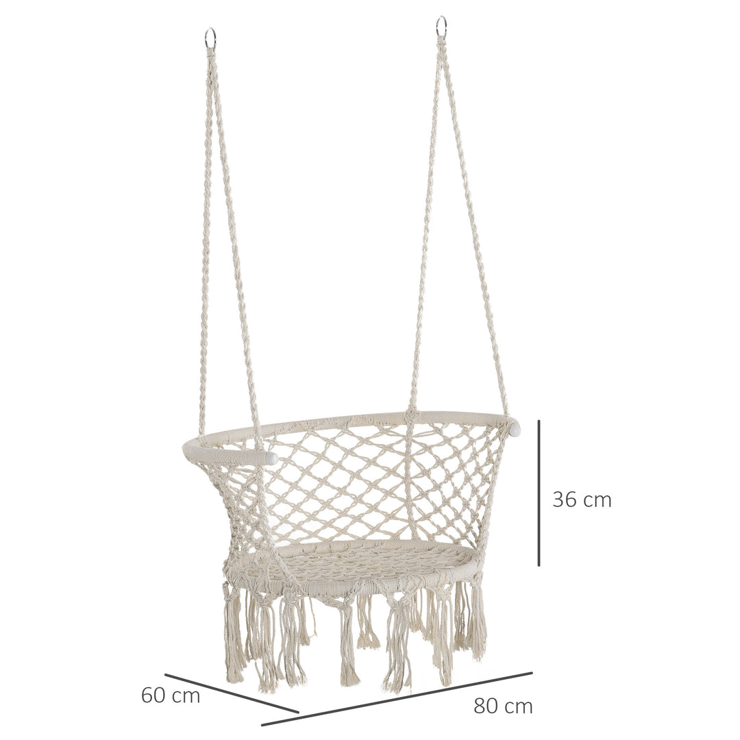 Outsunny Cotton Rope Hanging Hammock Chair, Porch Swing with Metal Frame, Cushion, Large Macrame Seat, Cream White