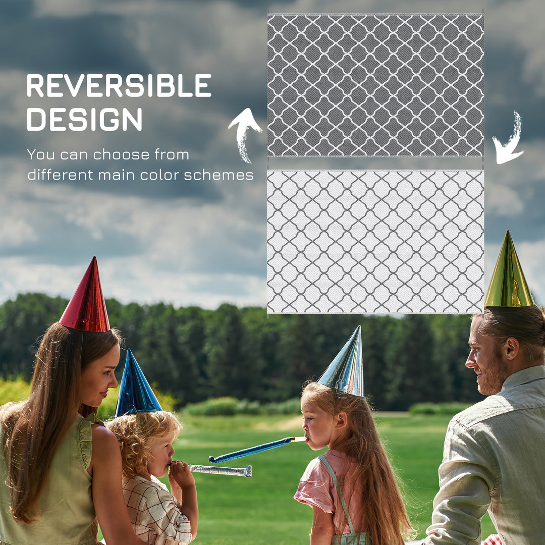 Reversible Outdoor Rug with Carry Bag, Waterproof Plastic Straw Mat for Garden, Deck, RV, Picnic, Beach, Camping, 182 x 274cm, Grey