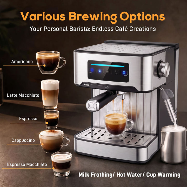 Espresso Machine, 20-Bar Cappuccino Coffee Maker with Frother Wand, 1.