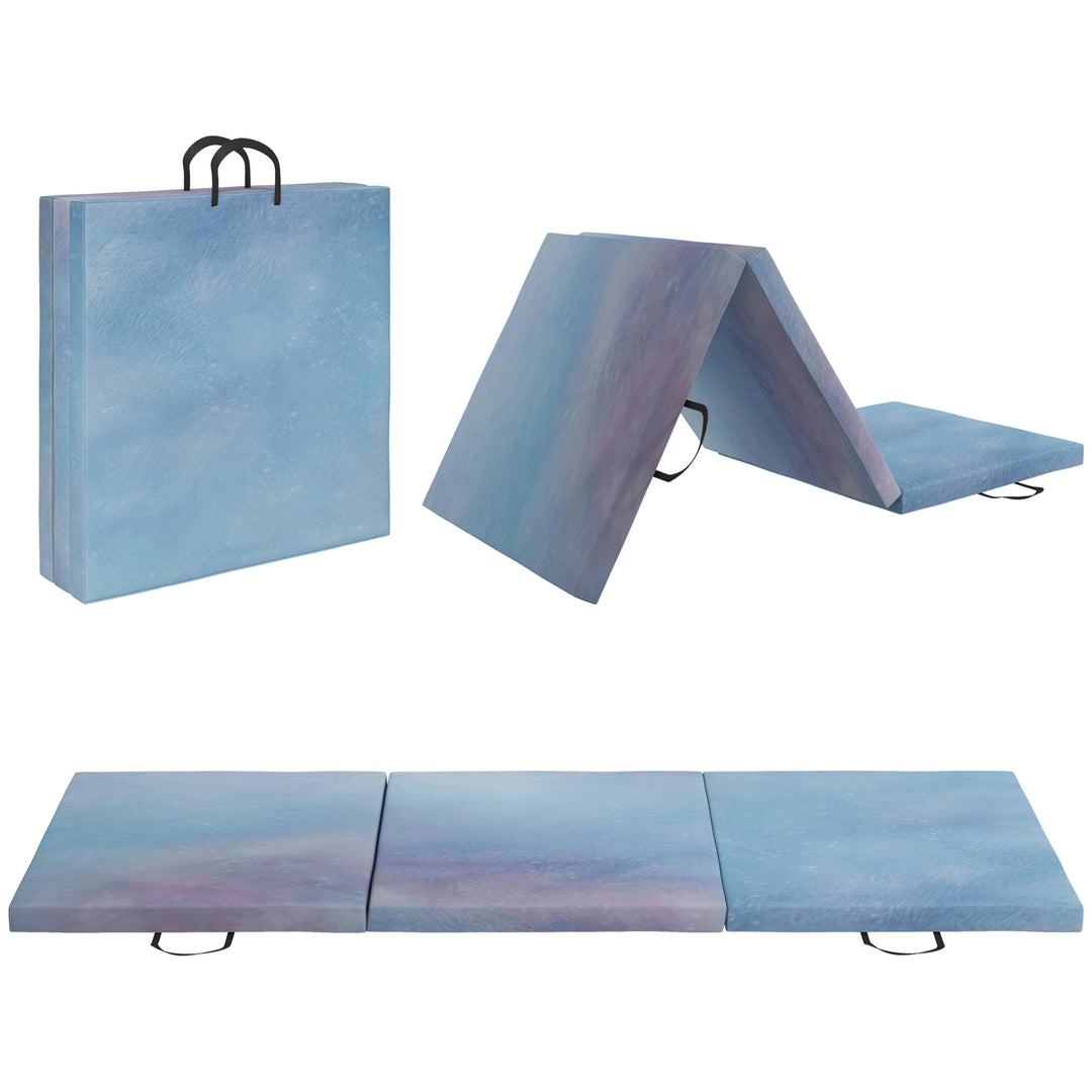 MCL 6FT Foldable Gymnastics Mat, Tri-Fold 2" Thick Crash Mat with Carry Strap Handles for Home Training, Sky Blue