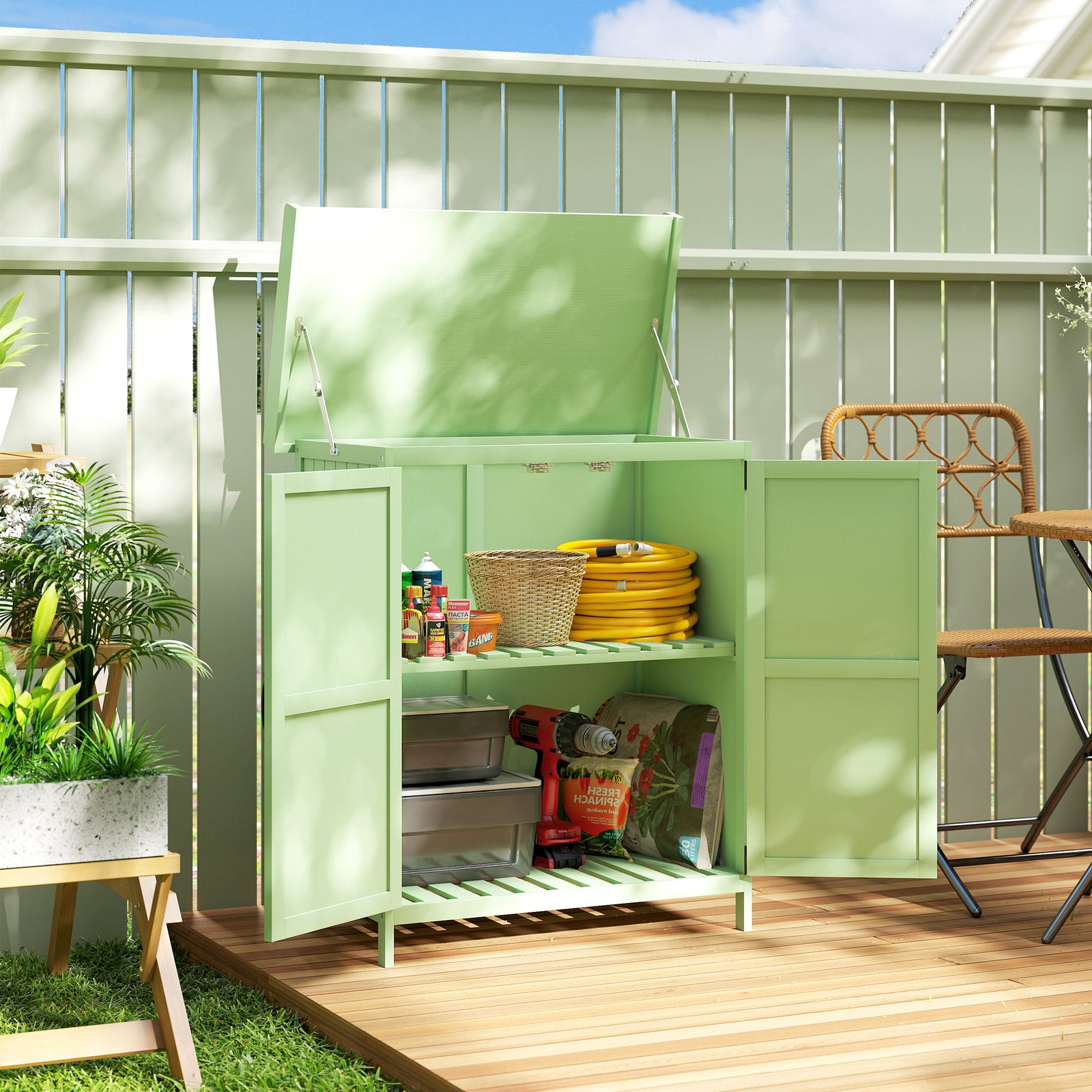 Wooden Garden Shed, Garden Tool Storage Shed with Hinged Roof and Shel