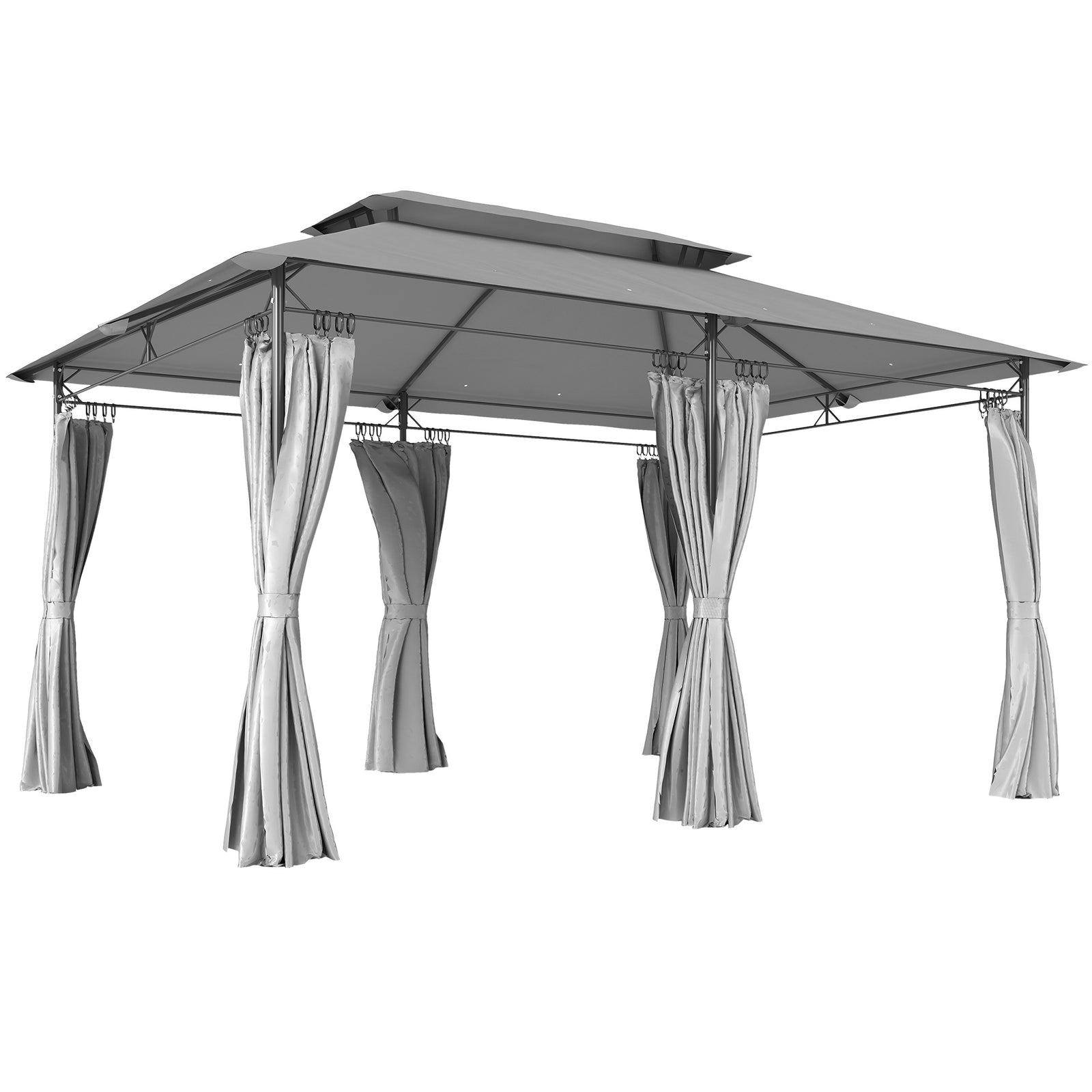 3 x 4m Metal Frame, Two-Tier Roof Gazebo - Dark Grey