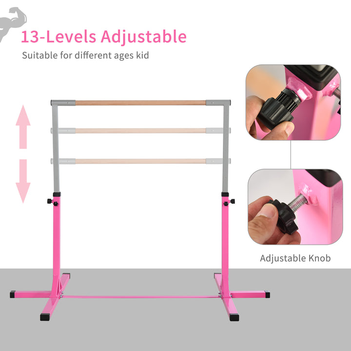 MCL Height Adjustable Gymnastics Horizontal Bar for Kids, Children Junior Kip High Bar Fitness, Pink