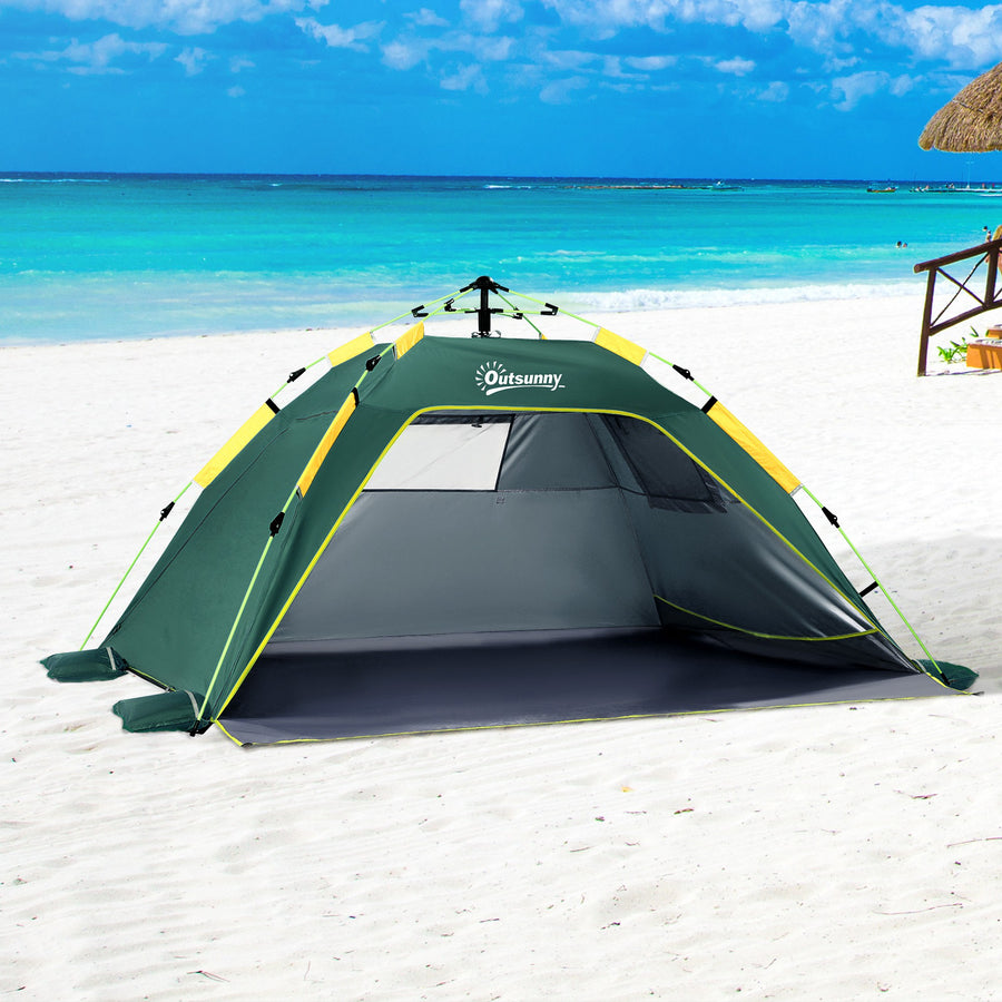 Beach Tent for 1-2 Person Pop-up Design with 2 Mesh Windows & 2 Doors Dark Green