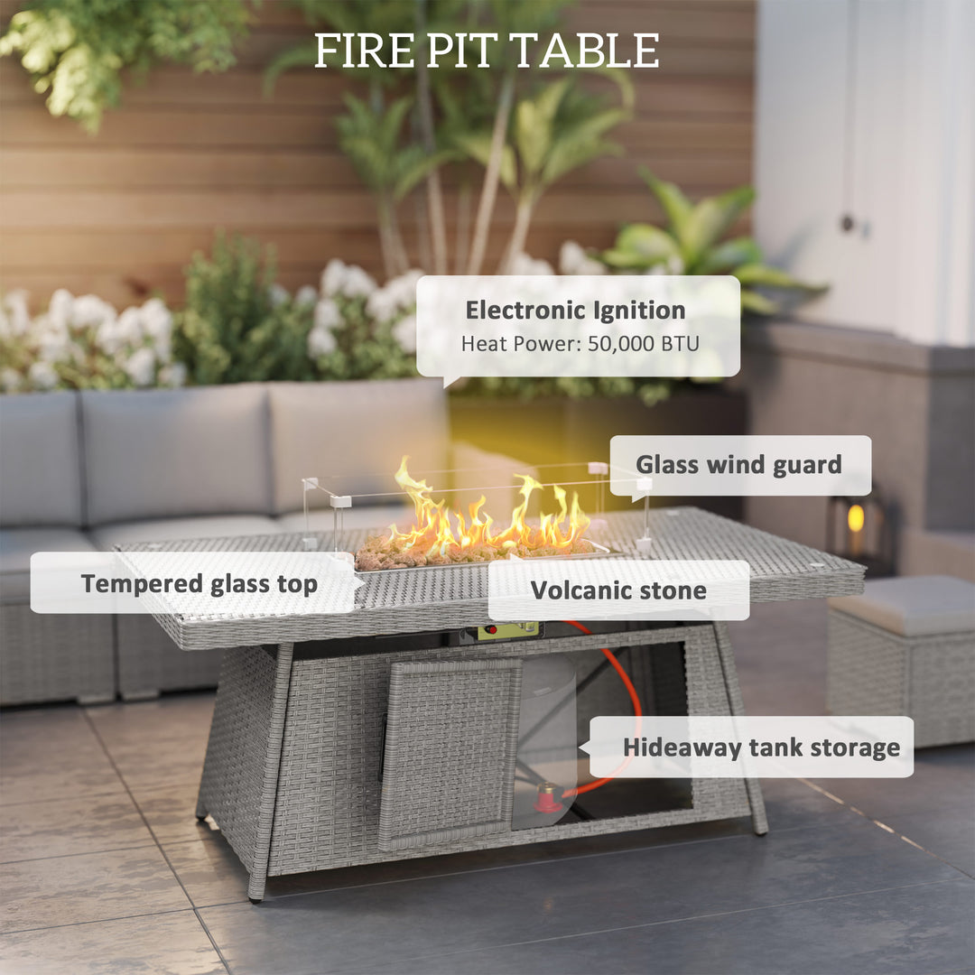 Seven-Piece Firepit Table Rattan Sofa Set - Grey