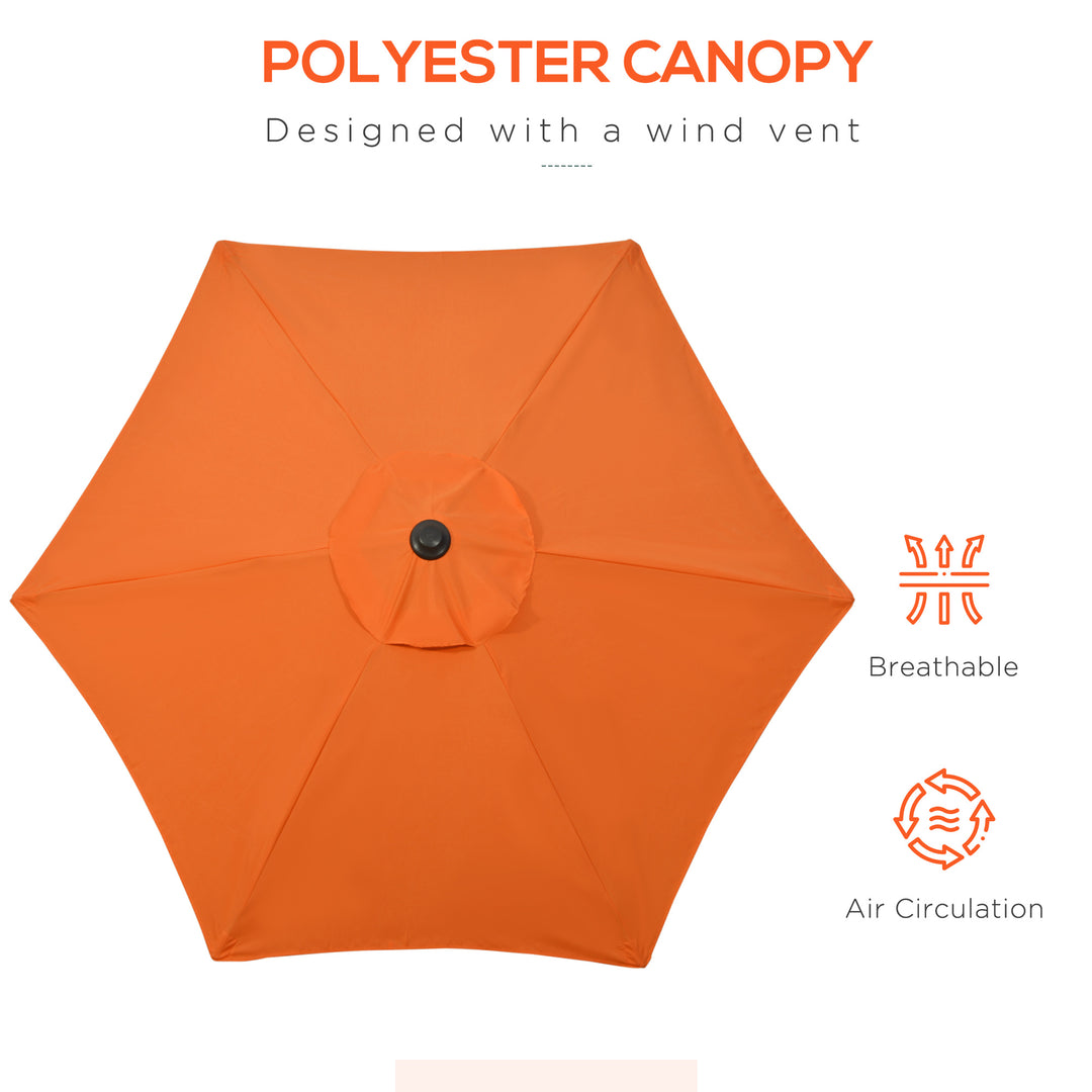 2m Garden Parasol Umbrella, Outdoor Sun Shade with 6 Sturdy Ribs for Balcony, Bench, Garden, Orange