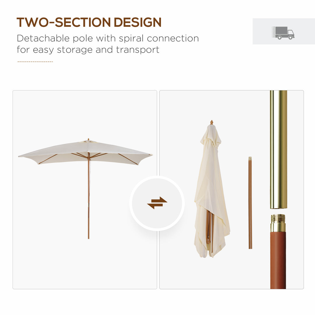 2 x 3m Wooden Garden Parasol Umbrella Outdoor Sun Shade Canopy, Cream White