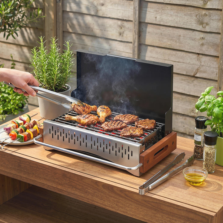 Portable BBQ Grill, Folding Charcoal Barbecue Grill with Removable Cha