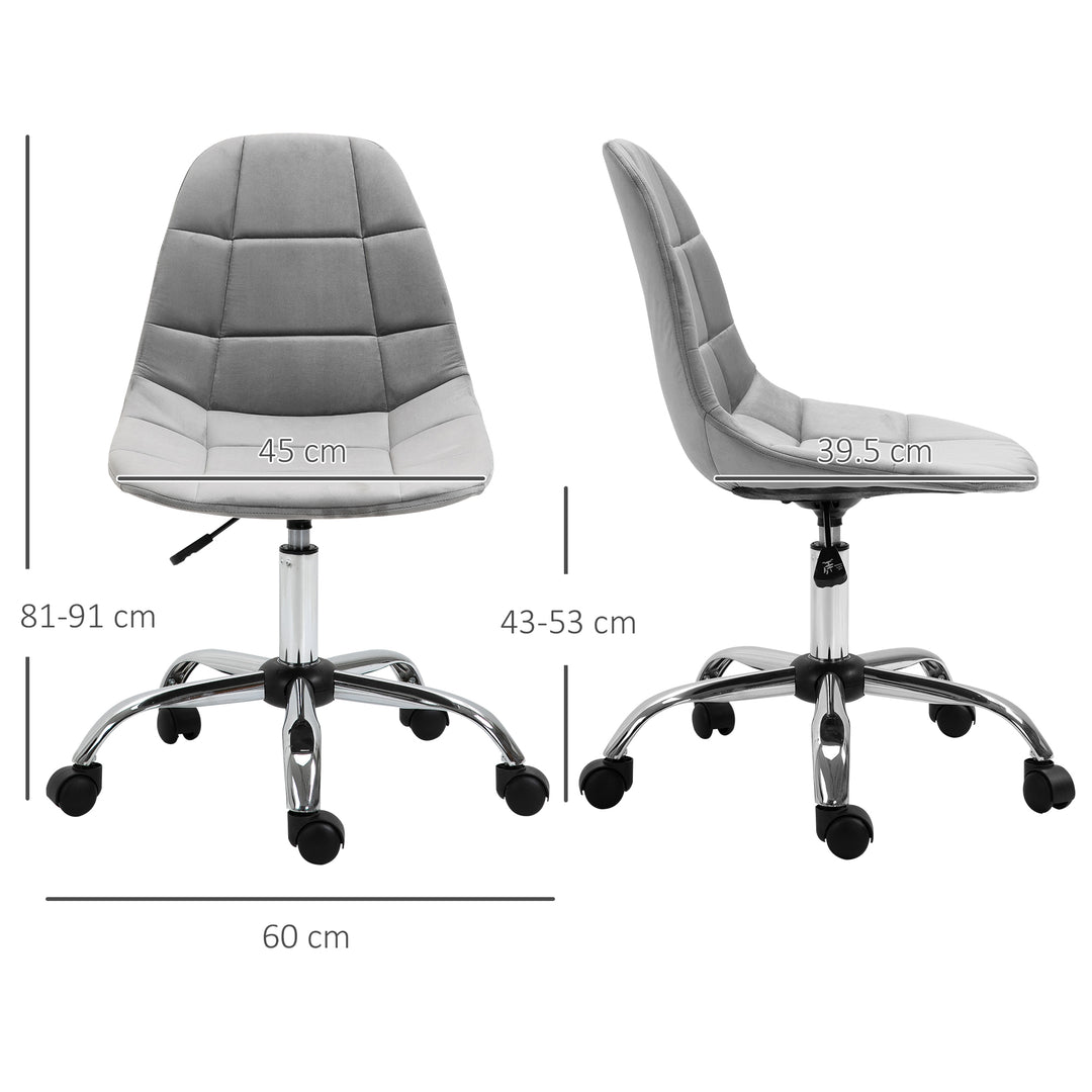 MCL Ergonomic Office Chair with Adjustable Height and Wheels Velvet Executive Chair Armless for Home Study Bedroom Grey