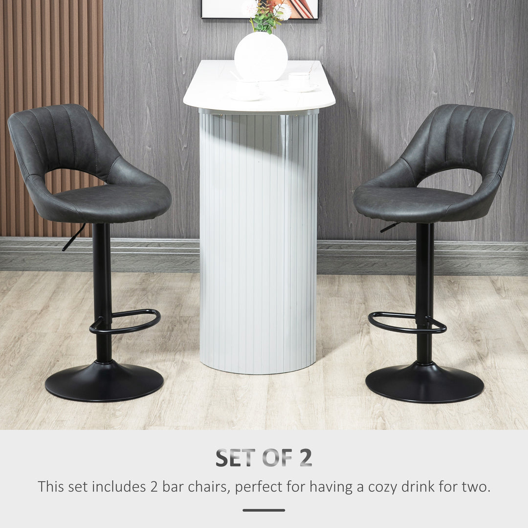 Bar Stools Set of 2, Swivel Counter Height Barstools with Back, Adjustable PU Leather Bar Chairs, Modern Armless Kitchen Island Stool, Dark Grey